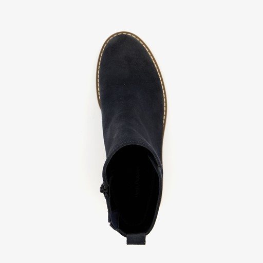 Suede dames enkellaarsjes blauw