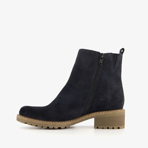 Suede dames enkellaarsjes blauw