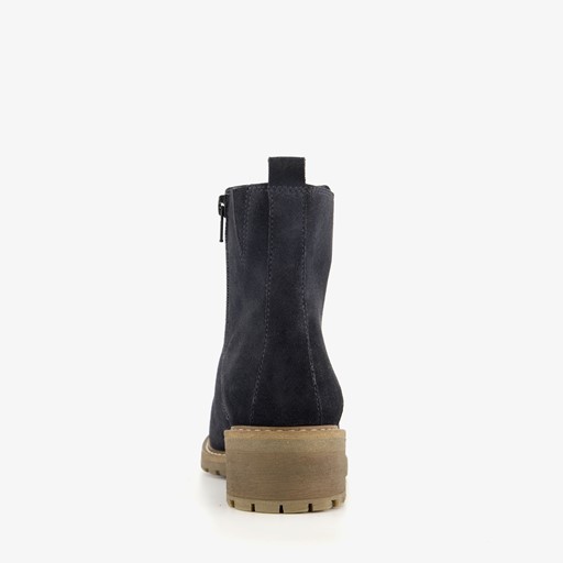 Suede dames enkellaarsjes blauw