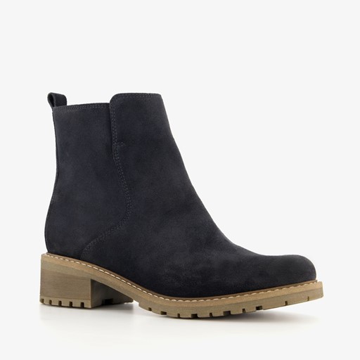 Suede dames enkellaarsjes blauw