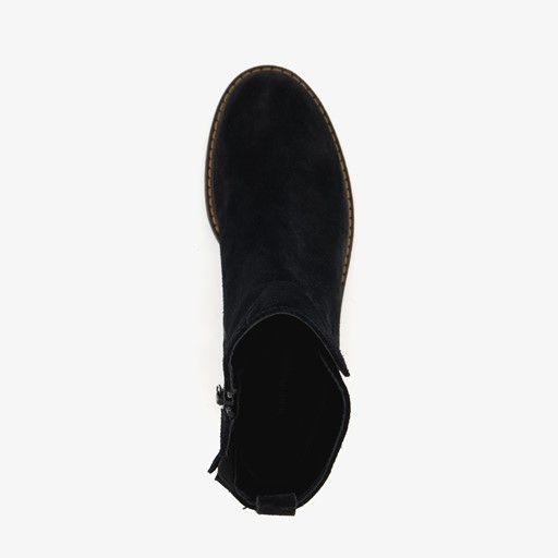 Suede dames enkellaarsjes zwart