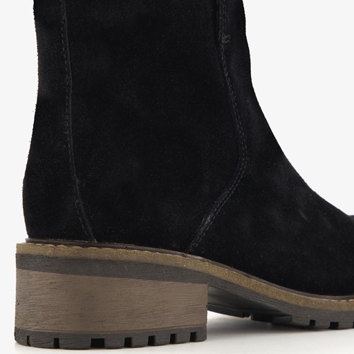 Suede dames enkellaarsjes zwart