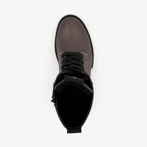 Dames metallic veterboots grijs