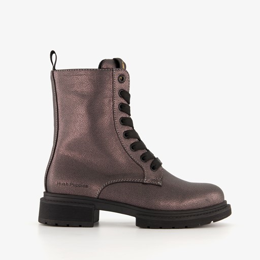 Dames metallic veterboots grijs