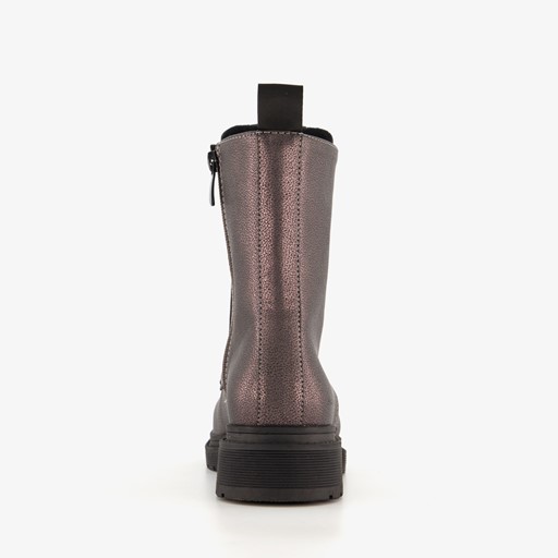 Dames metallic veterboots grijs
