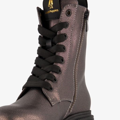 Dames metallic veterboots grijs