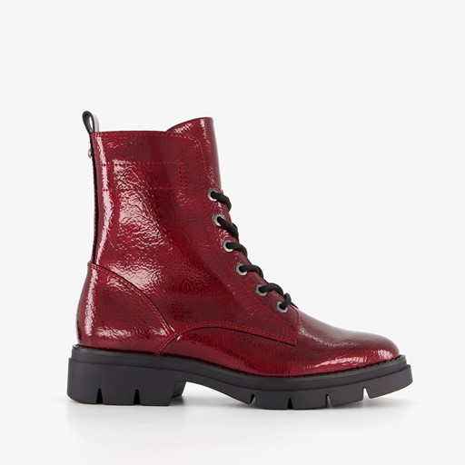 Dames lak veterboots bordeauxrood