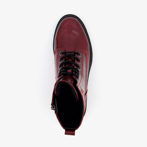 Dames lak veterboots bordeauxrood