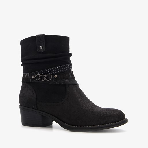 Dames enkellaarsjes zwart met sierbandjes