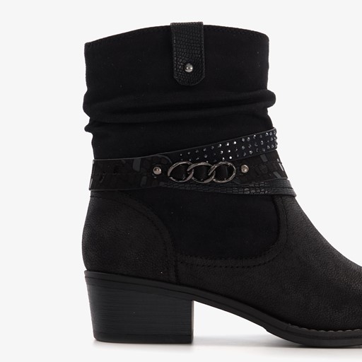 Dames enkellaarsjes zwart met sierbandjes
