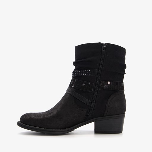 Dames enkellaarsjes zwart met sierbandjes