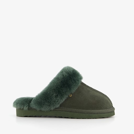Dames pantoffels met lamsvacht groen