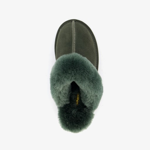 Dames pantoffels met lamsvacht groen