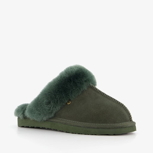 Dames pantoffels met lamsvacht groen