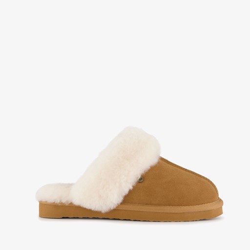 Dames pantoffels met lamsvacht cognac