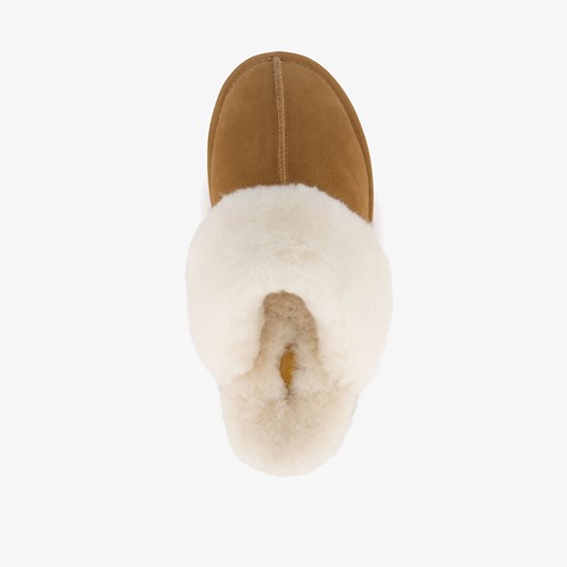 Dames pantoffels met lamsvacht cognac