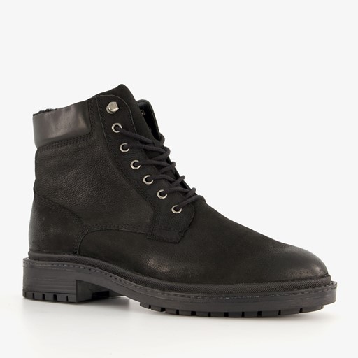 Leren heren veterboots zwart