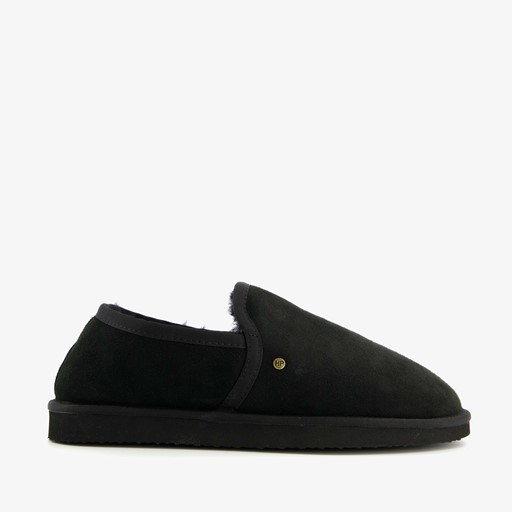 Suede pantoffels met merino wol zwart