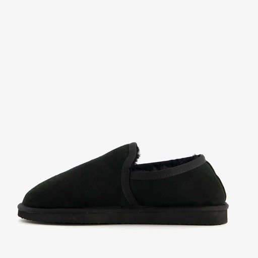 Suede pantoffels met merino wol zwart