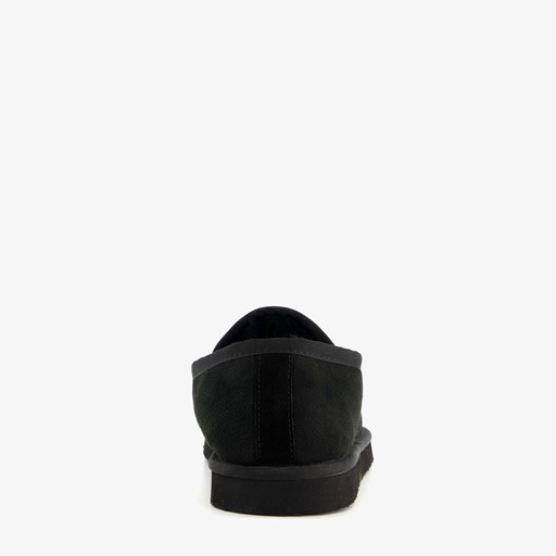 Suede pantoffels met merino wol zwart