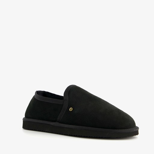 Suede pantoffels met merino wol zwart