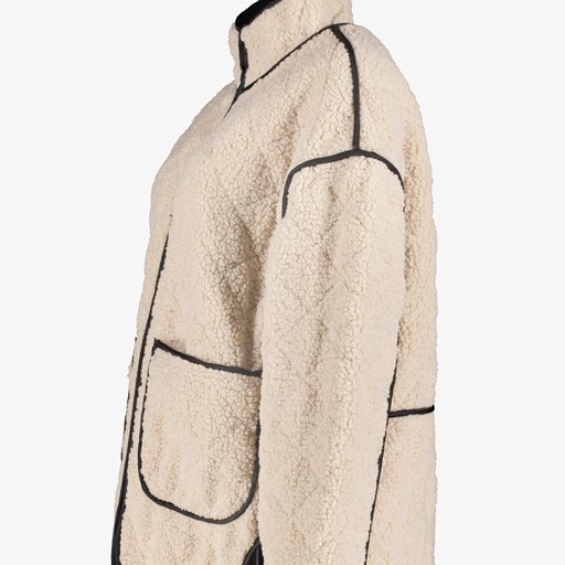 Reversible dames teddy jas beige zwart