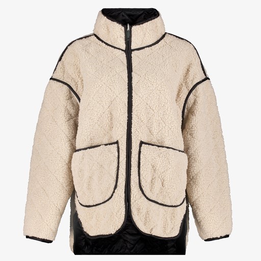 Reversible dames teddy jas beige zwart