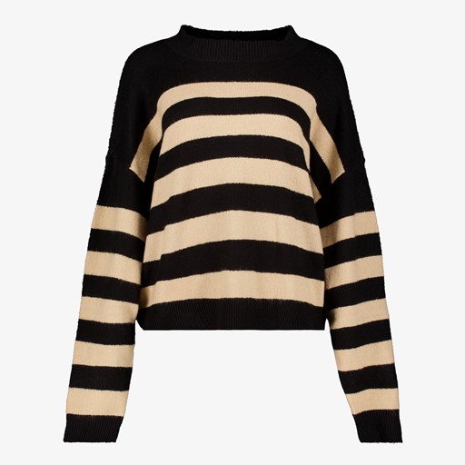 Dames trui gestreept zwart beige