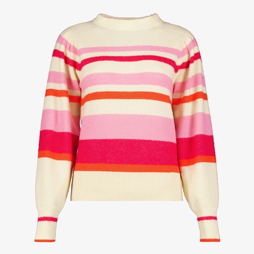 Dames trui gestreept beige roze