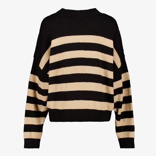 Dames trui gestreept zwart beige