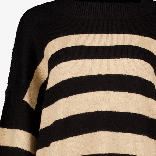 Dames trui gestreept zwart beige