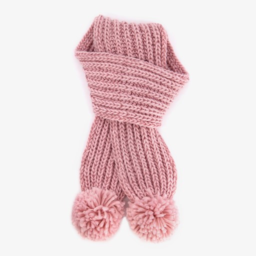 Gebreide meisjes sjaal met pompons roze