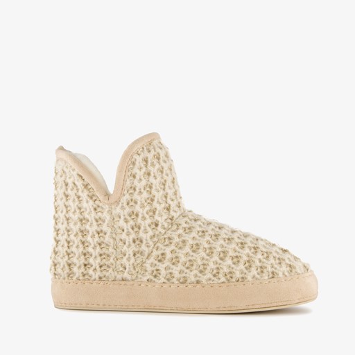 Gebreide pantoffels met voering beige