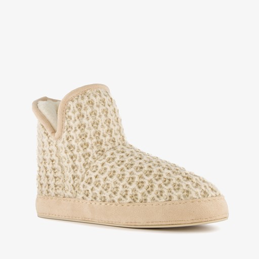 Gebreide pantoffels met voering beige