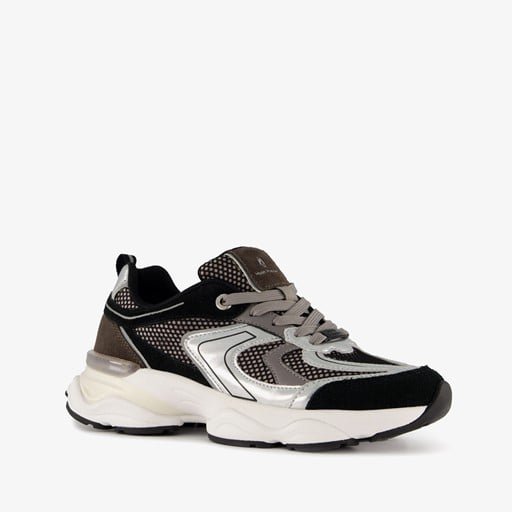 Leren dames dad sneakers zilver zwart