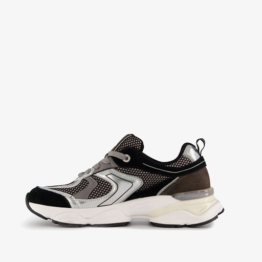 Leren dames dad sneakers zilver zwart