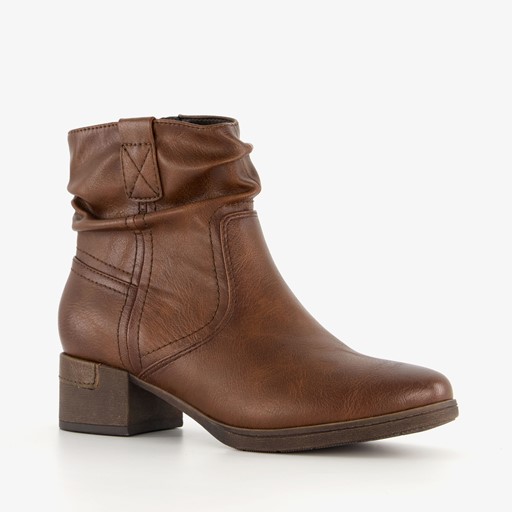 Dames enkellaarsjes met hak cognac