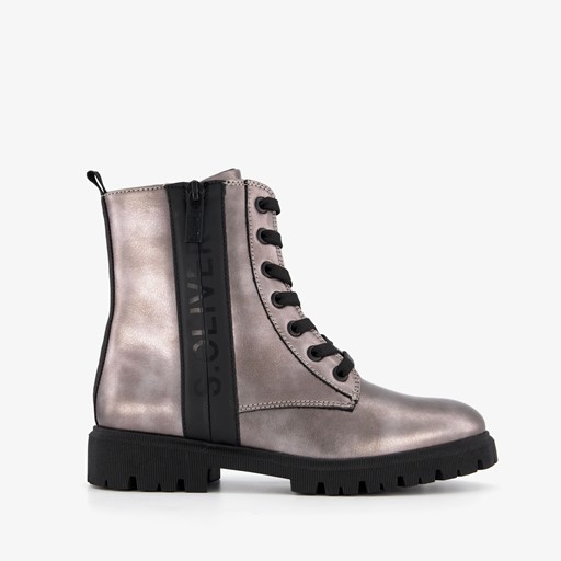 Dames veterboots metallic grijs
