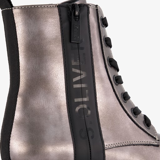 Dames veterboots metallic grijs