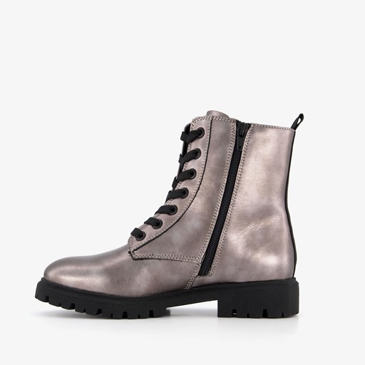 Dames veterboots metallic grijs