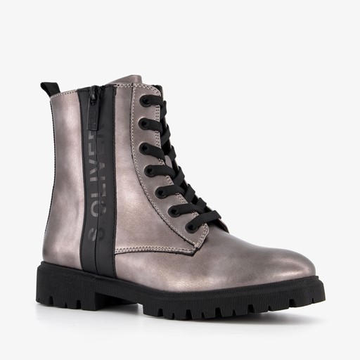 Dames veterboots metallic grijs