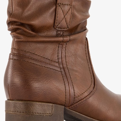 Dames enkellaarsjes met hak cognac