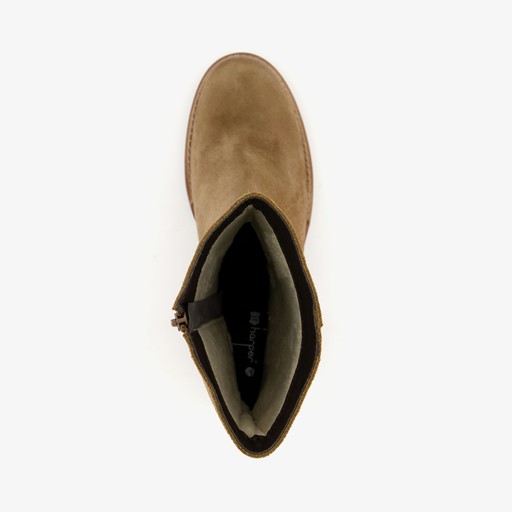 Suede dames enkellaarzen met hak camel