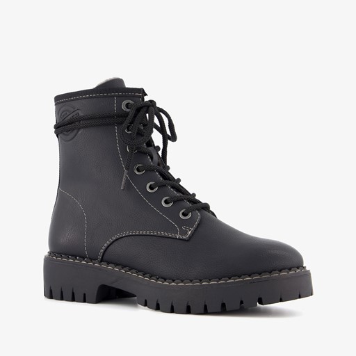 Gevoerde dames veterboots zwart
