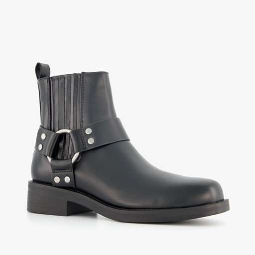 Lage dames biker boots zwart