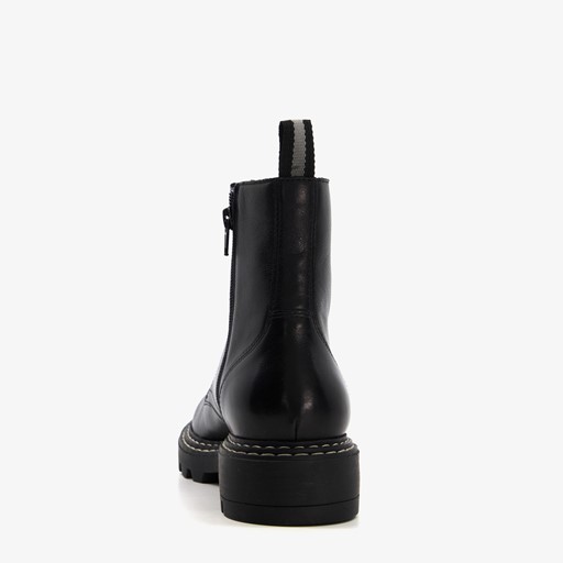 Leren dames veterboots zwart