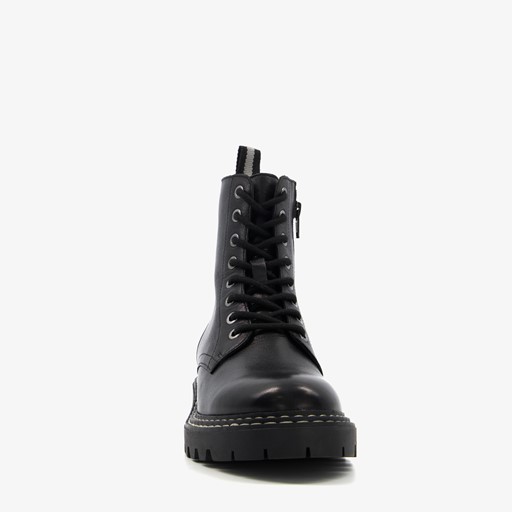 Leren dames veterboots zwart