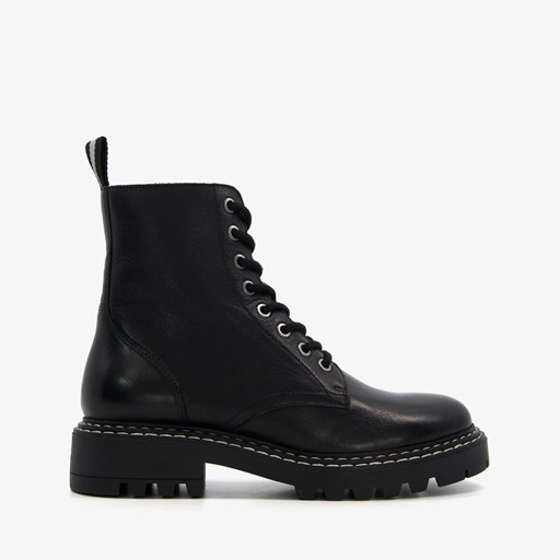 Leren dames veterboots zwart