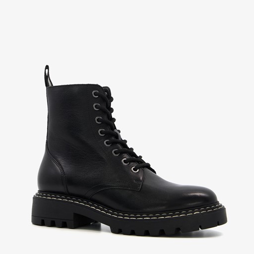 Leren dames veterboots zwart