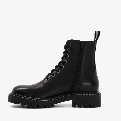 Leren dames veterboots zwart